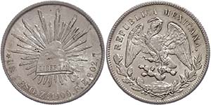 Coins Mexiko Peso, 1900, Zacatecas, ZsFZ, KM ... 