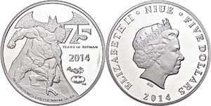 Niue 5 Dollars, 2014, 75. Anniversary from ... 