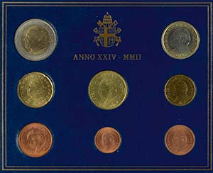 Vatican 1 cent to 2 Euro, 2002, Euro-KMS, ... 