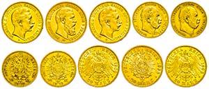 Sammlungen Goldmünzen PREUSSEN, Lot von 5 ... 