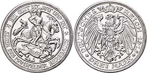 Prussia  3 Mark, 1915, Wilhelm II. Mansfeld, ... 
