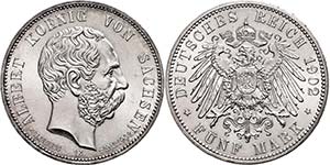 Sachsen  5 Mark, 1902, Albert, auf seinen ... 