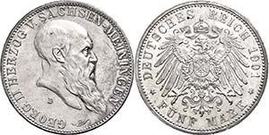 Saxony-Meiningen  5 Mark, 1901, Georg II., ... 
