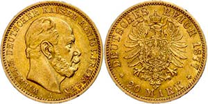 Prussia  20 Mark, 1877, Wilhelm I., Mzz A, ... 