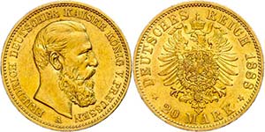 Prussia  20 Mark, 1888, Friedrich III., ... 