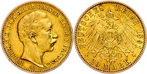 Prussia  20 Mark, 1891, Wilhelm II., very ... 