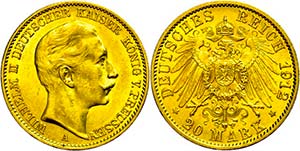 Prussia  20 Mark, 1912, Wilhelm II., tiny ... 