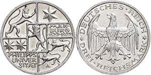 Münzen Weimar  3 Reichsmark, 1927, Marburg, ... 