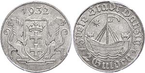 Coins German Areas  Gdansk, 2 Guilder, 1932, ... 