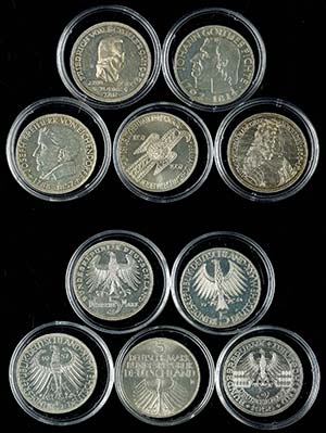 Federal coins after 1946  5 x 5 Mark, ... 