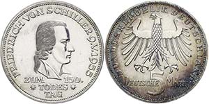 Federal coins after 1946  5 Mark, 1955, ... 