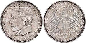Federal coins after 1946  5 Mark, 1957, ... 