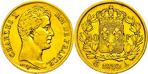 Frankreich  40 Francs, Gold, 1830, Charles ... 