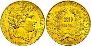 Frankreich  20 Francs, Gold, 1851, Ceres, ... 