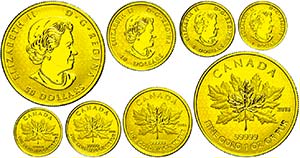 Kanada  Set zu 1, 5, 10 und 50 Dollars Gold, ... 