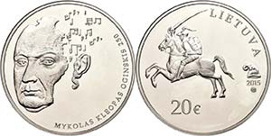 Litauen  20 Euro, 2015, Mykolas Kelopas ... 