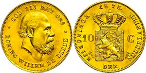 Niederlande  10 Gulden, Gold, 1875, Willem ... 