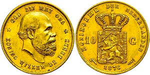The Netherlands  10 Guilder, Gold, 1876, ... 
