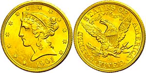 Coins USA  5 Dollars, Gold, 1901, freedom ... 