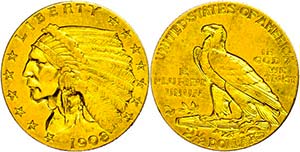 USA  2 1/2 Dollars, Gold, 1908, Indian Head, ... 