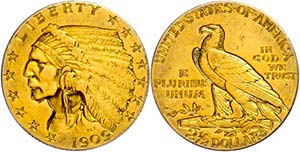 Coins USA  2 + Dollars, Gold, 1909, Indian ... 