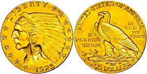 Coins USA  2 + Dollars, Gold, 1925, Indian ... 