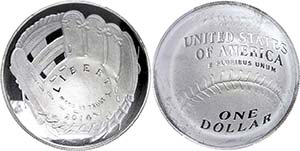 Coins USA  1 Dollar, 2014, P, baseball Hall ... 