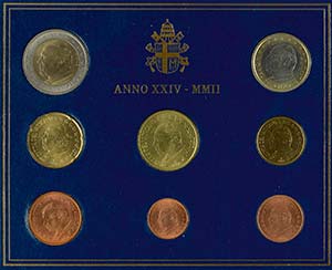 Vatican  1 cent to 2 Euro, 2002, Euro-KMS, ... 