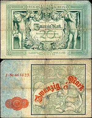 Deutsche Reichsbanknoten 1874-1945  20 Mark, ... 