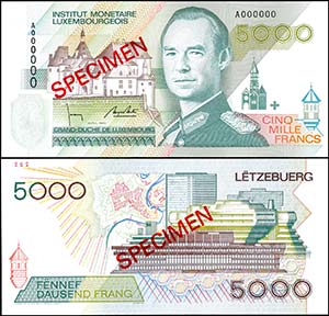 Test Banknotes and Essays  Luxembourg, 5000 ... 