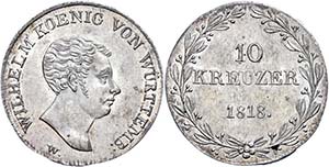 Württemberg 10 Kreuzer, 1818, Wilhelm I., ... 
