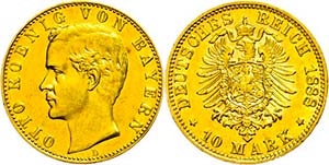 Bayern 10 Mark, 1888, Otto, kl. Rf., ss-vz., ... 