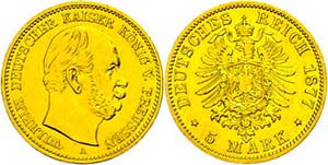 Prussia 5 Mark, 1877, A, Wilhelm I., small ... 