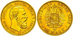 Prussia 10 Mark, 1888, Friedrich III., tiny ... 