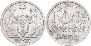 Coins German Areas Gdansk, 1 Guilder, 1923, ... 
