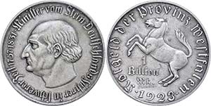 Emergency Coins Westfalia, 1 Trillion Mark, ... 