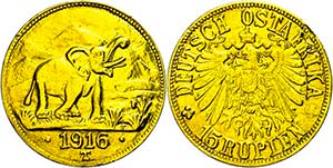 Coins German Colonies DOA, 15 Rupee, Gold, ... 