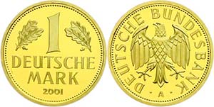 Federal coins after 1946 1 Mark, Gold, 2001, ... 
