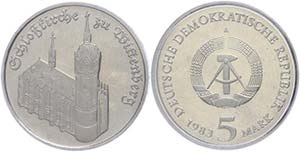 GDR 5 Mark, 1983, chapel of a palace to ... 