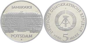 GDR 5 Mark, 1986, Sanssouci, in uPVC sealed, ... 