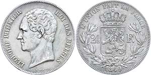 Belgium 2 + Franc, 1849, Leopold I., KM 11, ... 