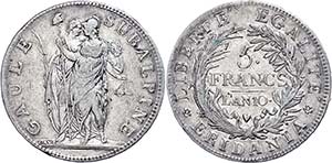 Italy Subalpine Republic, 5 Franc, LAN 10 ... 