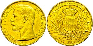 Monaco 100 Francs, Gold, 1895, Albert, Fb. ... 