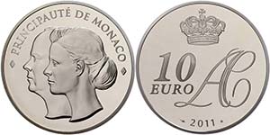 Monaco 10 Euro, 2011, Albert II., on the ... 