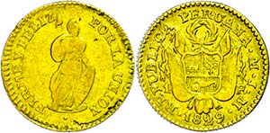 Peru 1 escudo, Gold, 1829, JM, Lima, KM ... 