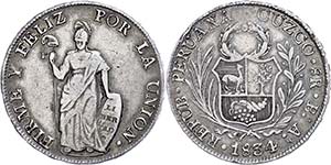 Peru 8 Reales, 1834, Cuzco, KM 142.4, ss.  ss