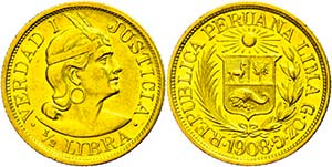 Peru 1/2 Libra, 1908, Fb. 74, vz.  vz