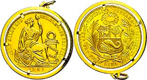 Peru 100 Soles, Gold, 1961, 42,07g fein, Fb. ... 