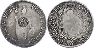 Philippinen 8 Reales, 1835, MM, Lima, mit ... 
