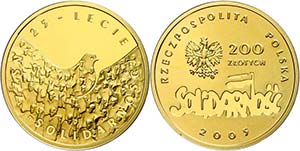 Poland 200 Zlotych Gold, 2005, 25 years ... 